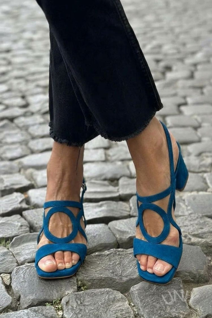 Sandales à talons slingback découpées Jaunes à bout carré