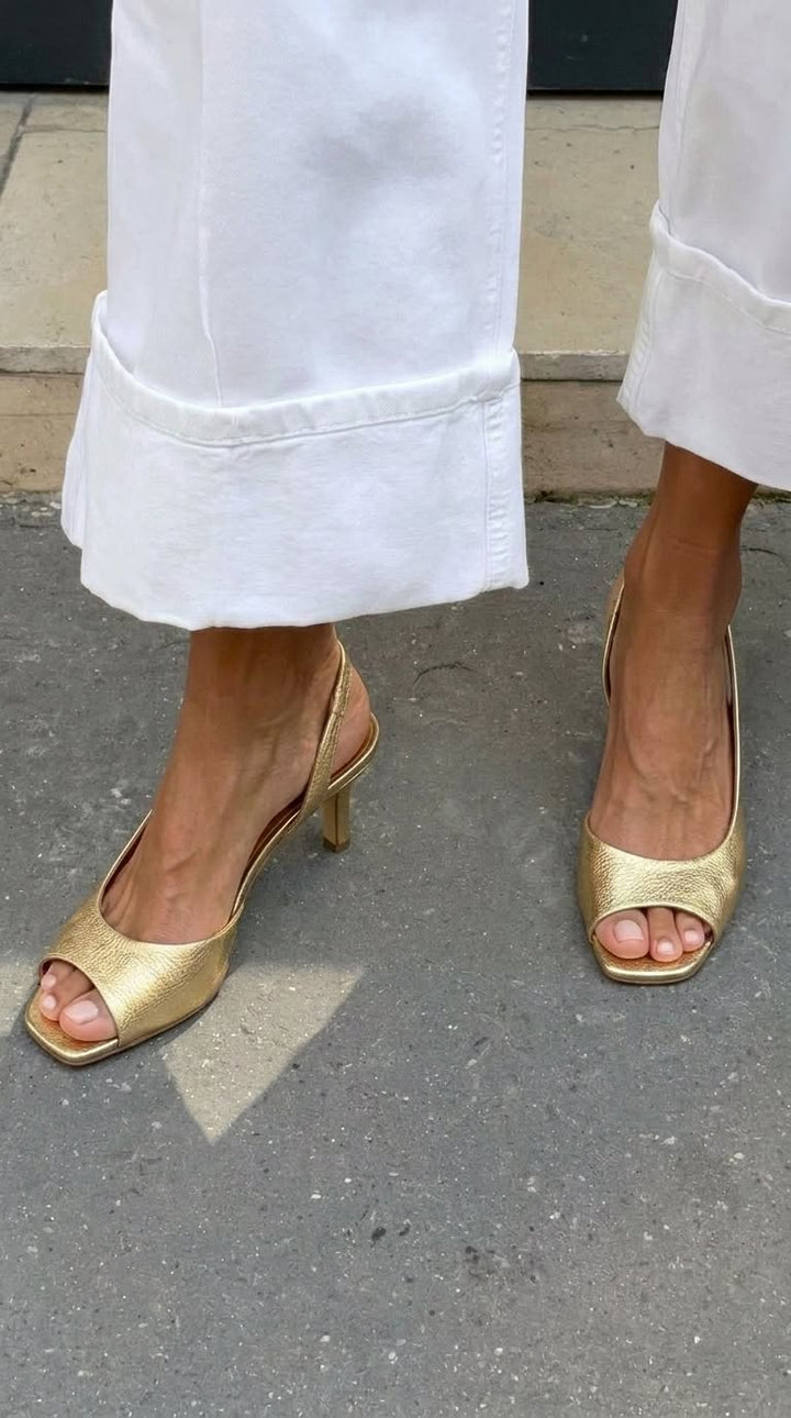 Escarpins kitten slingback peep toe métallisés Or