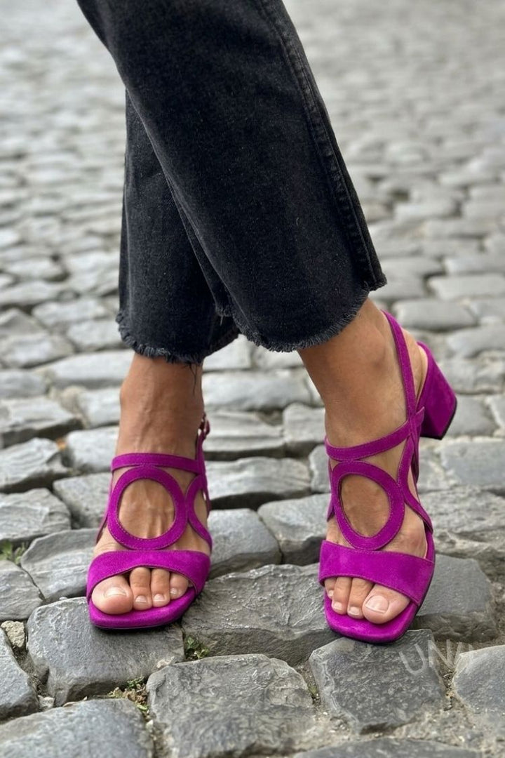 Sandales à talons slingback découpées Jaunes à bout carré