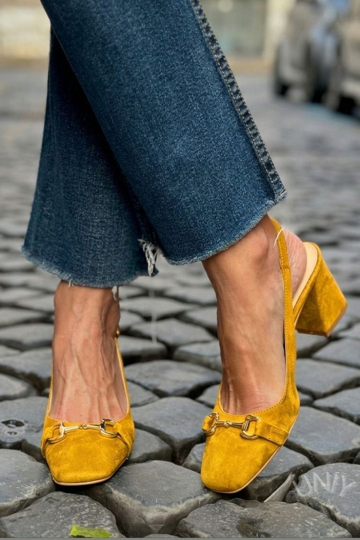 Talons bloc slingback en daim Olive
