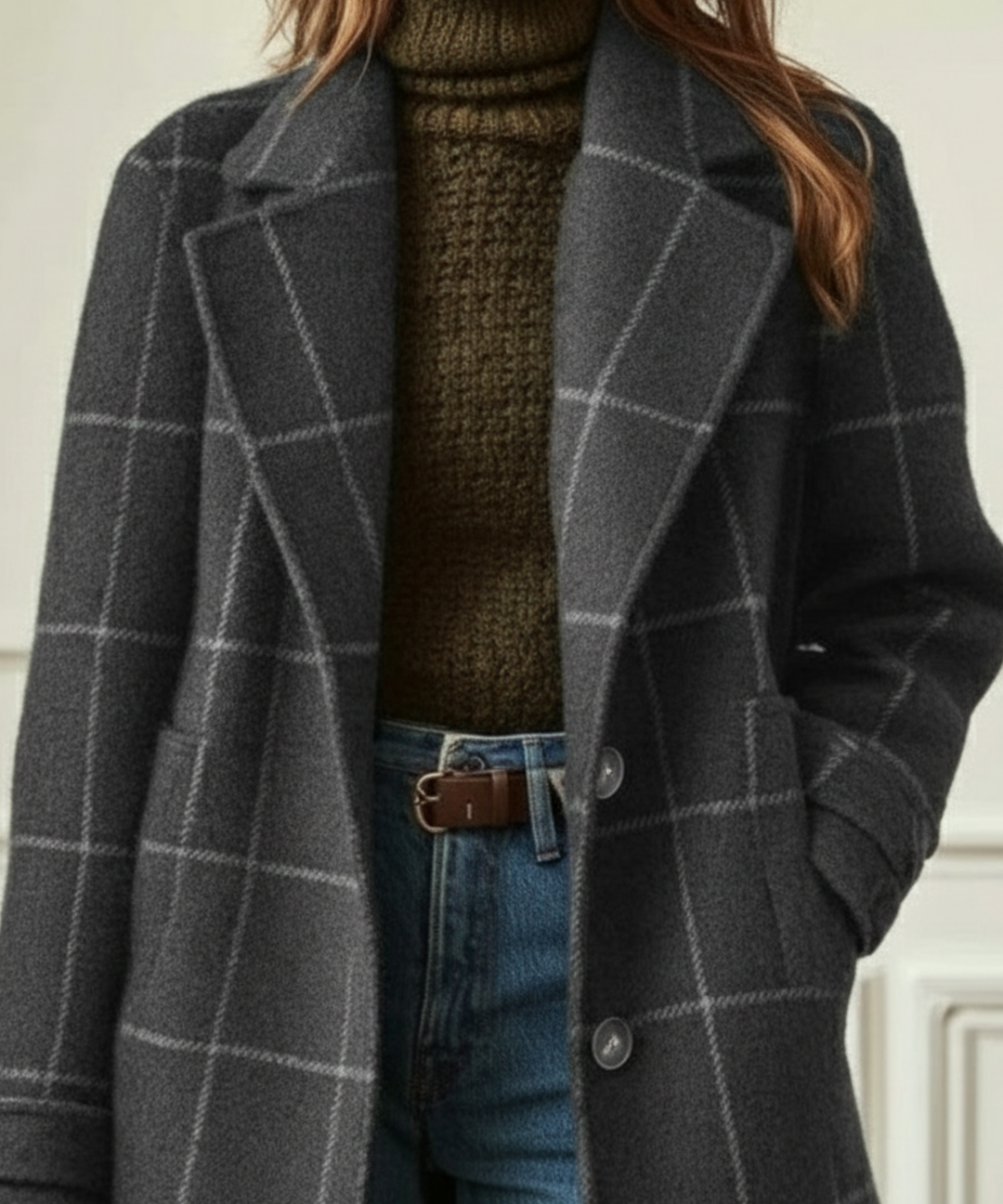 Clémentine | Manteau long à grands carreaux et revers