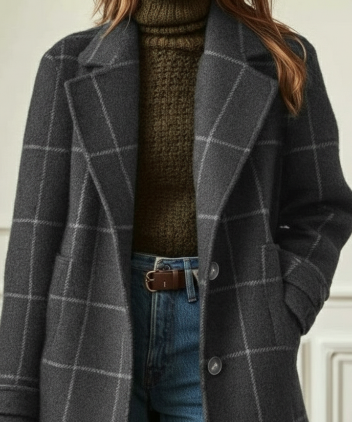 Clémentine | Manteau long à grands carreaux et revers