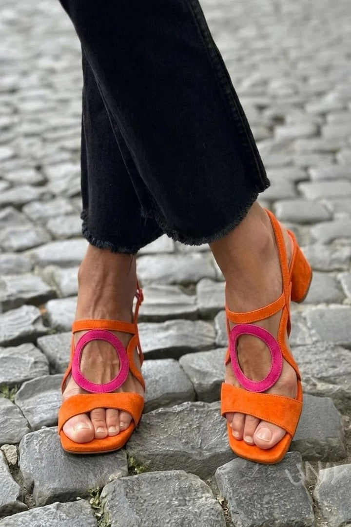Sandales à talons slingback découpées Jaunes à bout carré