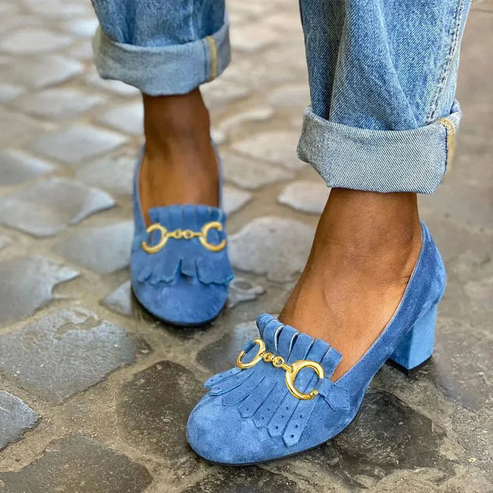 Talons larges mats à bout rond avec boucle et franges