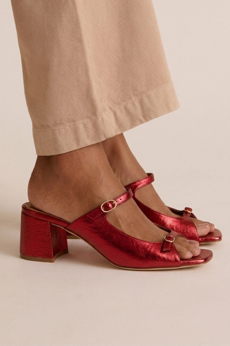 Talons larges slingback découpés color block Or