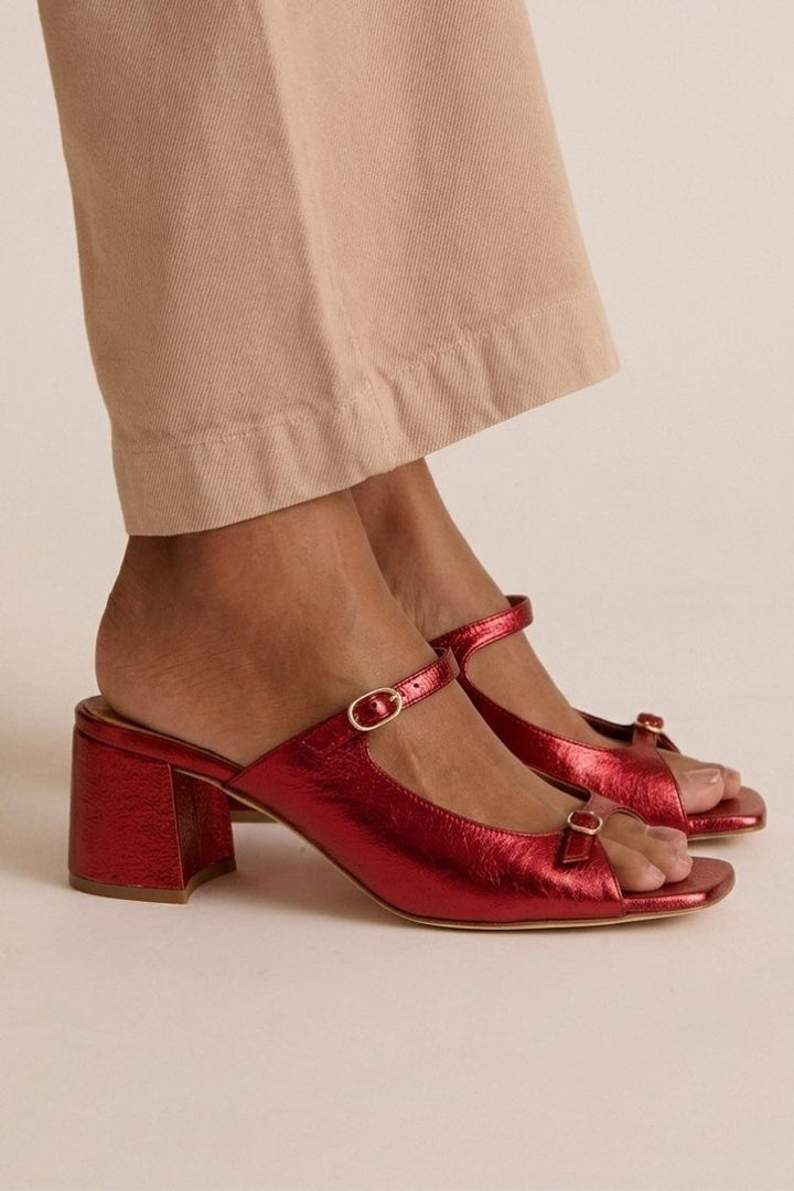 Talons larges slingback découpés color block Or