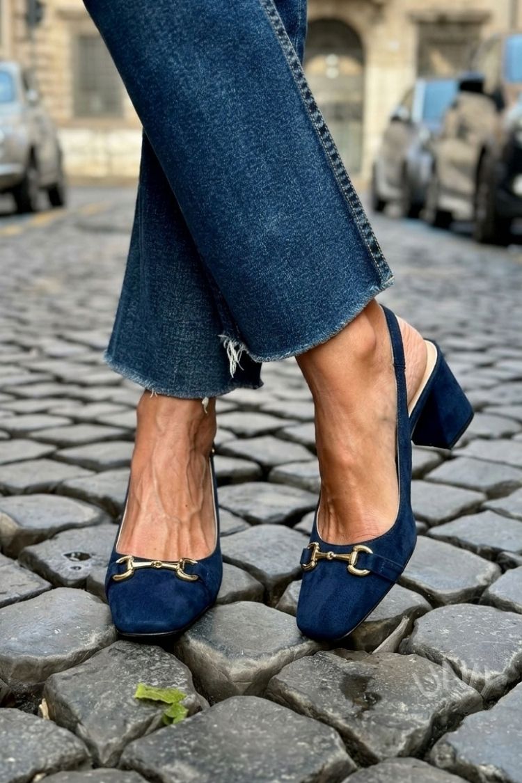 Talons bloc slingback en daim Olive