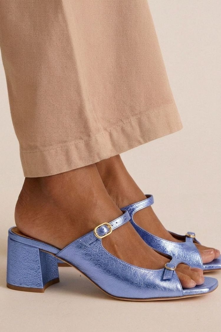 Talons larges slingback découpés color block Or