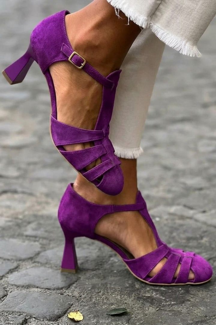 Sandales à talons cut-out en crochet Vert à bout fermé
