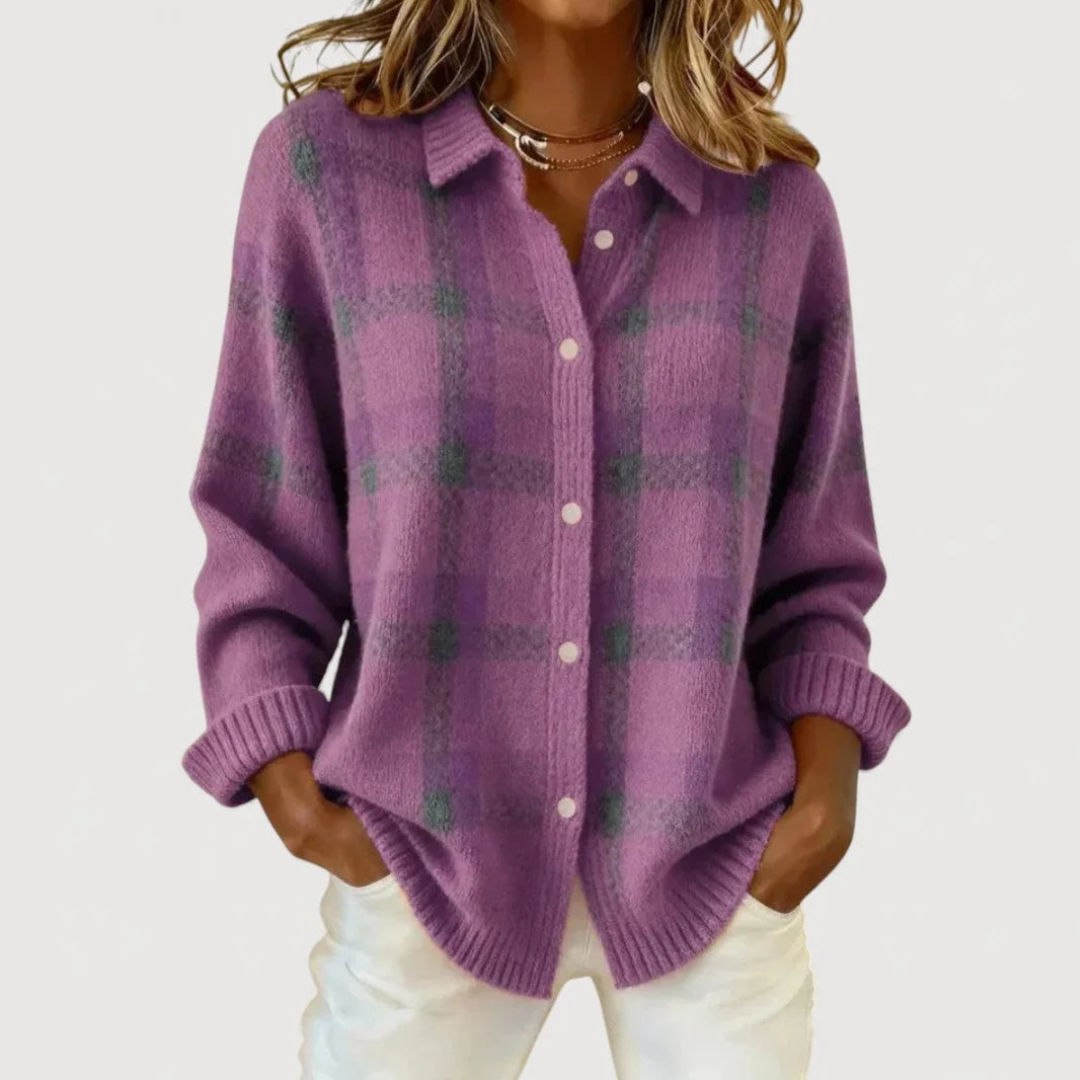 Léopoldine | Cardigan en maille à carreaux violet