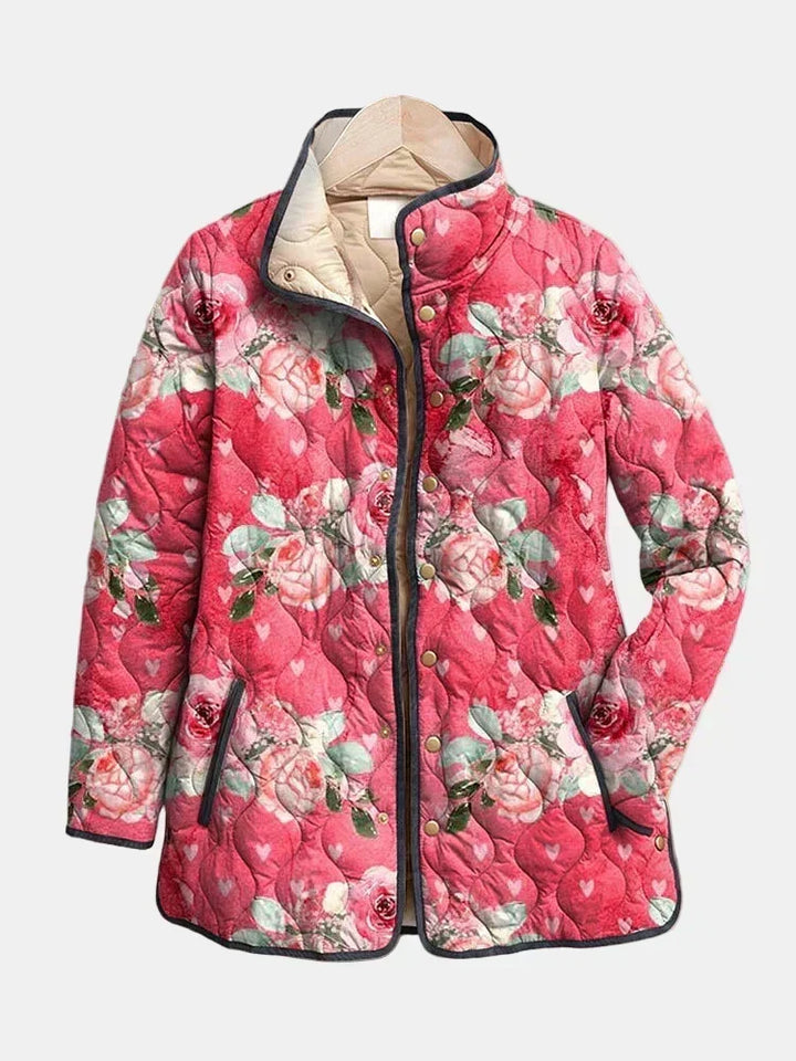 Daphné | Manteau matelassé rose à imprimé floral
