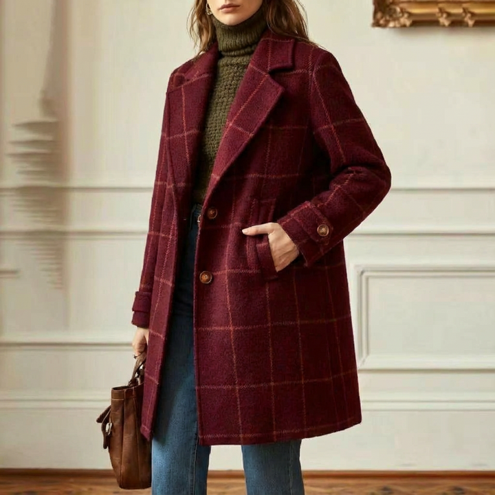 Clémentine | Manteau long à grands carreaux et revers