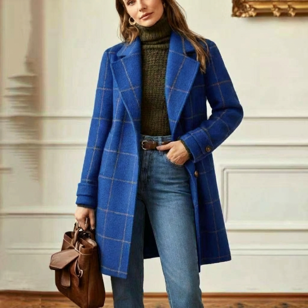 Clémentine | Manteau long à grands carreaux et revers