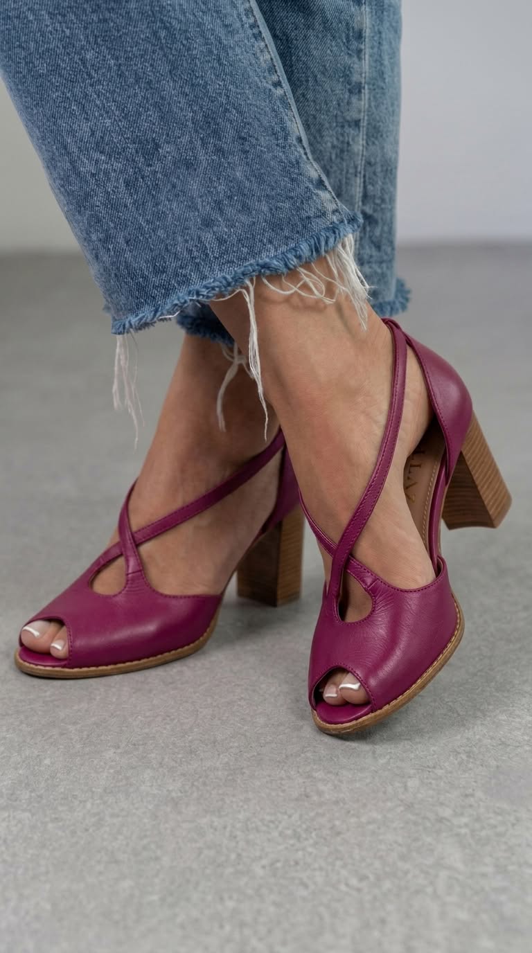 Sandales élégantes Rose Poudré et Rose à bout ouvert avec des brides croisées et un talon bloc