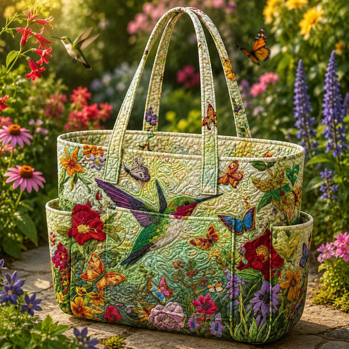 Anaïs | Sac cabas matelassé aux colibris fleuris