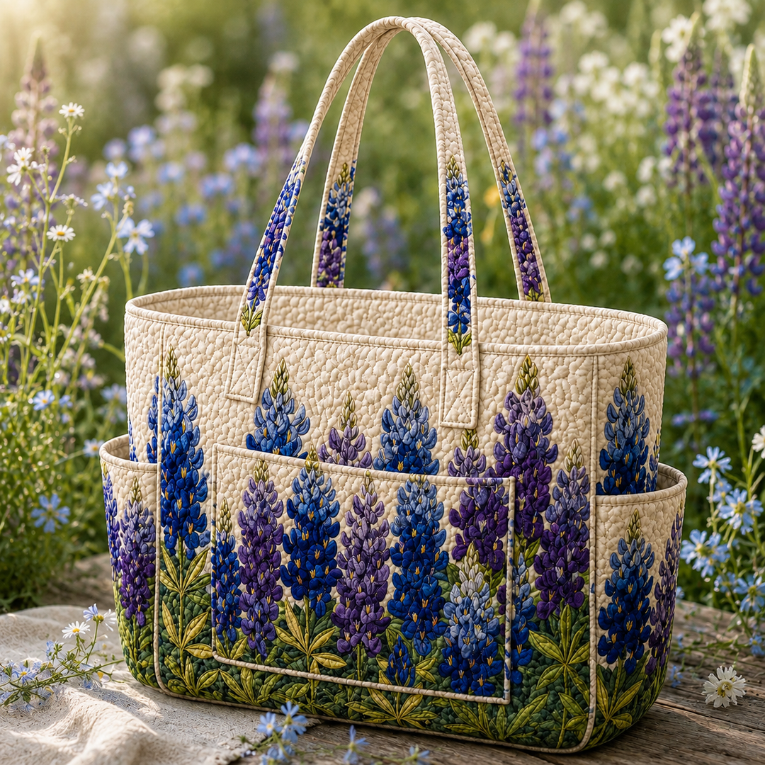 Margaux | Sac cabas matelassé aux fleurs bleues