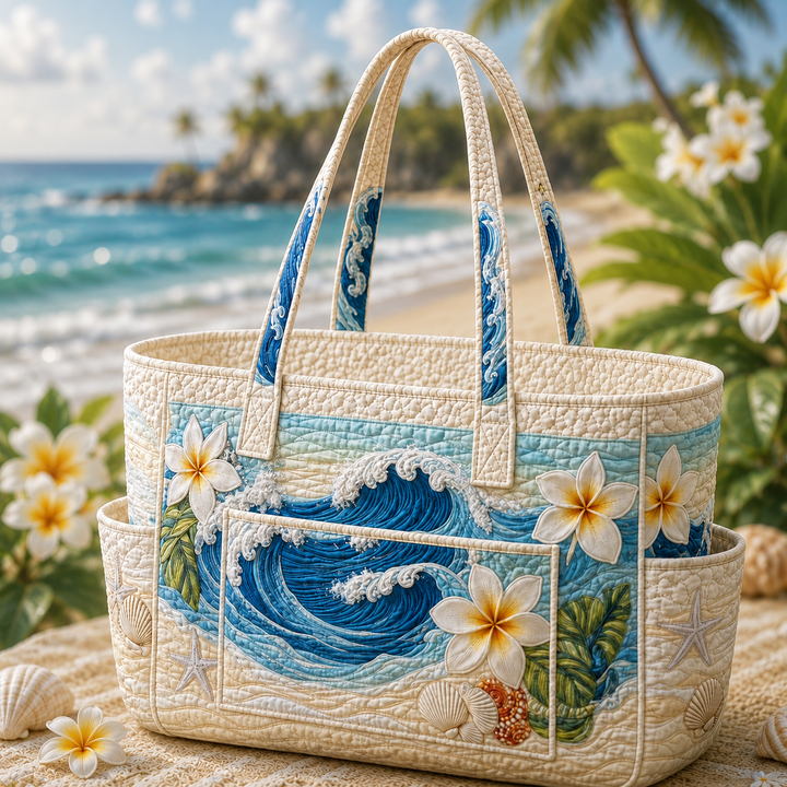 Fleur | Sac cabas matelassé aux fleurs de frangipanier