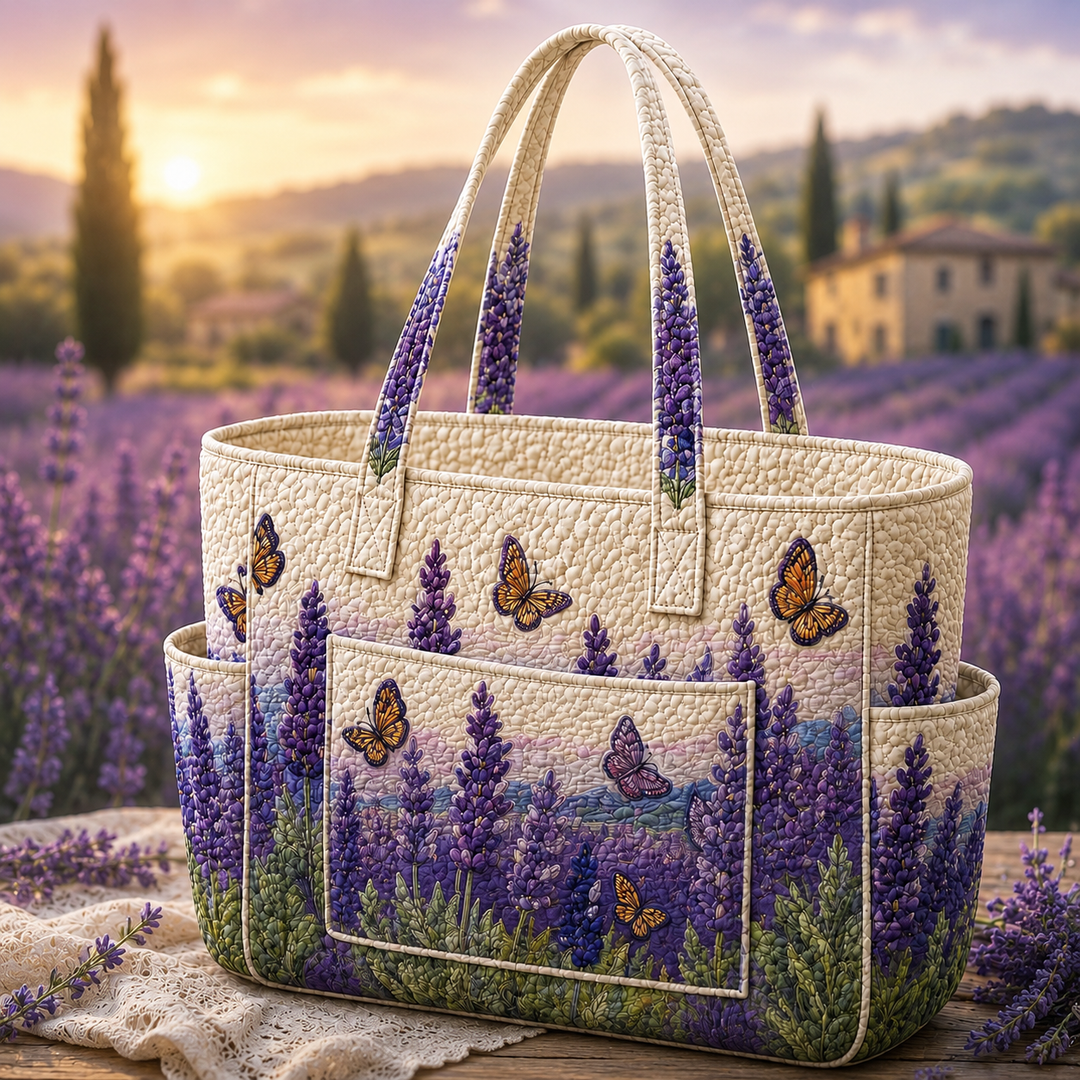 Violette | Sac cabas matelassé à la lavande et aux papillons