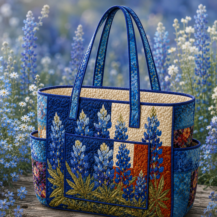 Marine | Sac cabas matelassé aux fleurs bleues