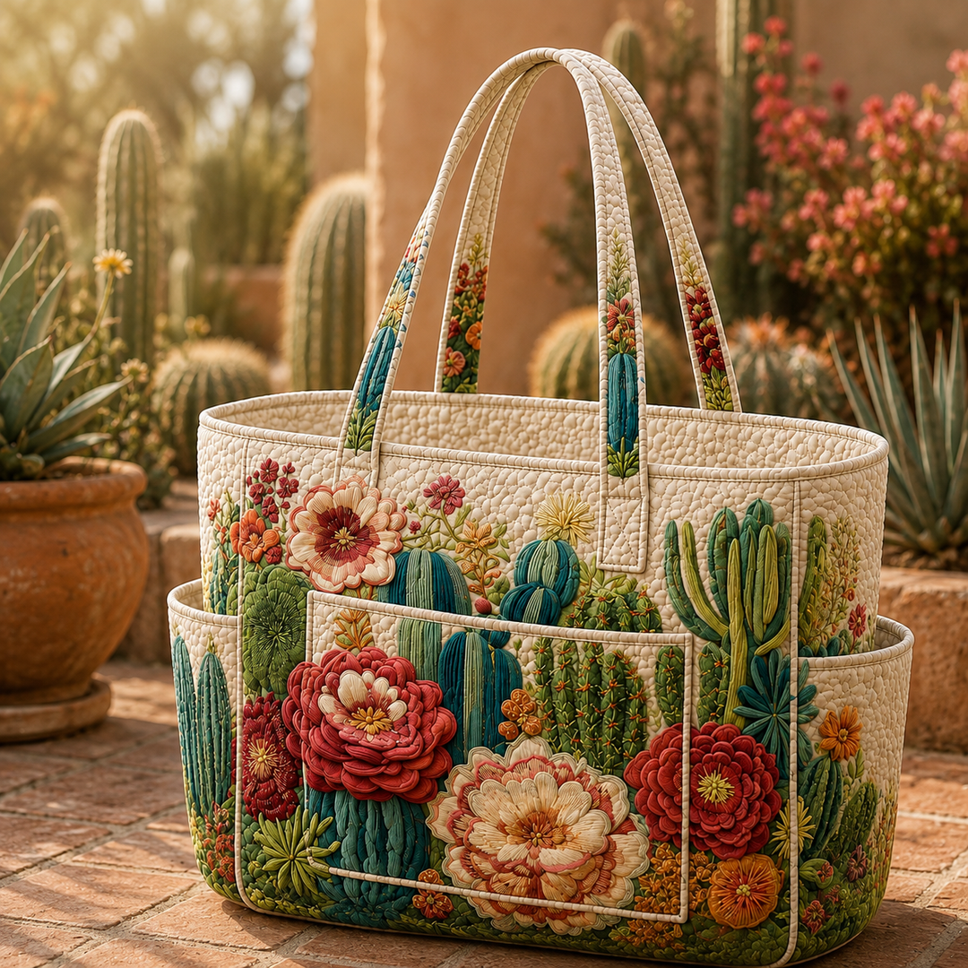 Claire | Sac cabas matelassé aux cactus fleuris