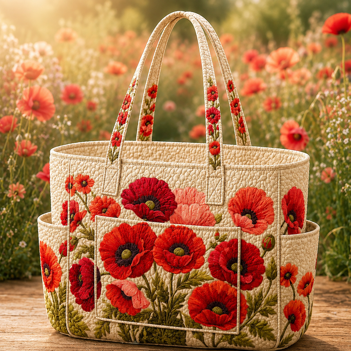 Pénélope | Sac cabas matelassé aux coquelicots