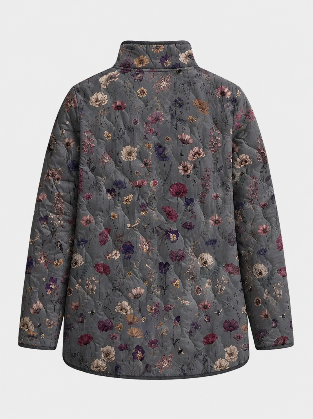 Aude | Manteau matelassé gris à imprimé floral vintage