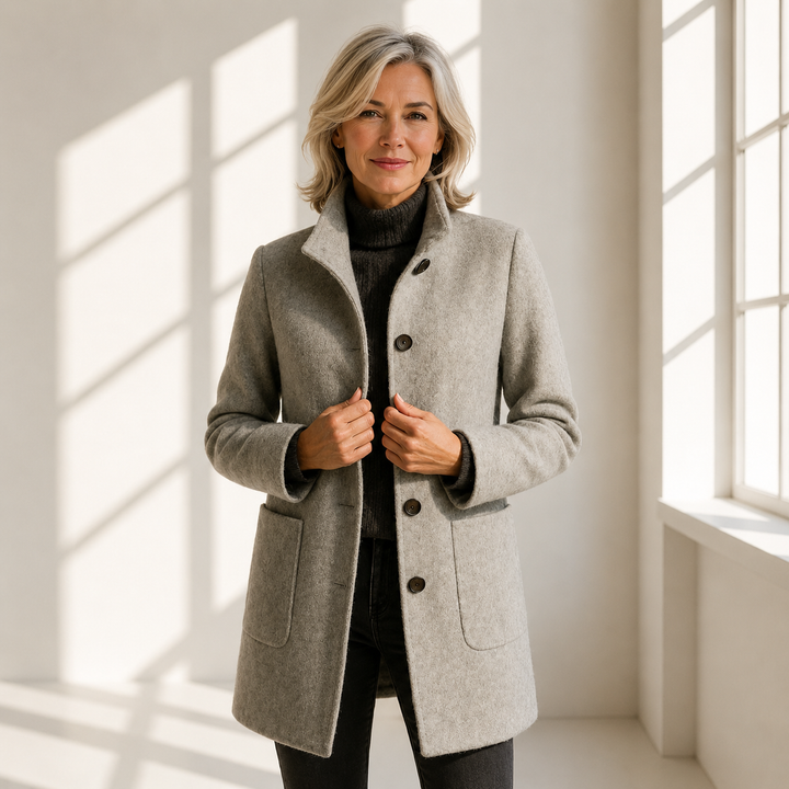 Adrienne | Manteau midi texturé à col montant