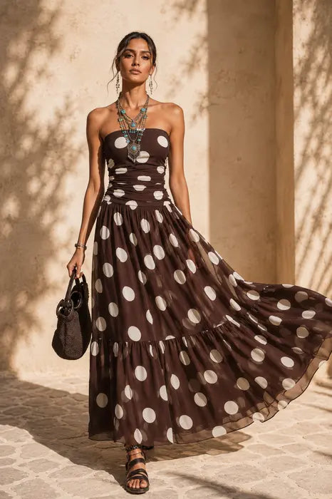 MADELYN | Robe élégante à pois sans bretelles