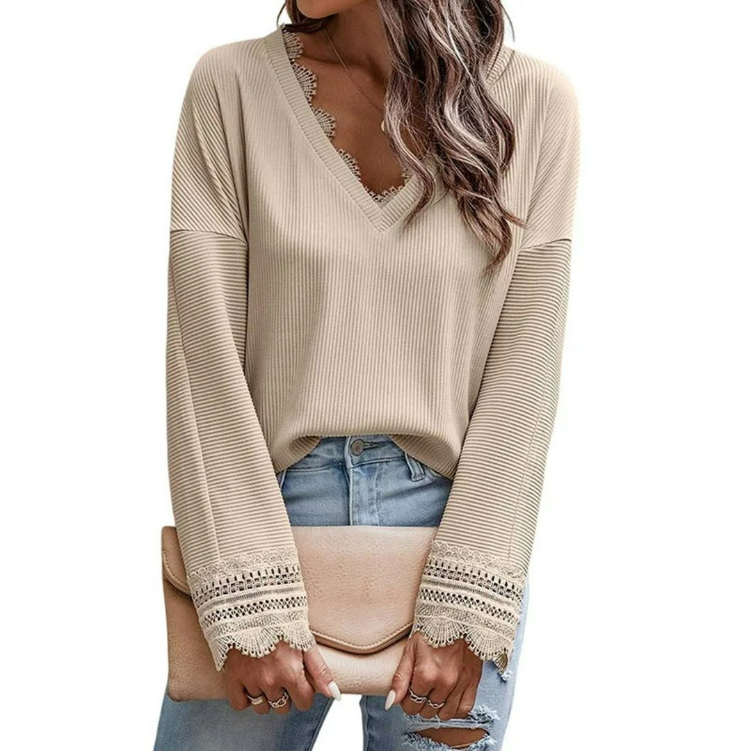 Olivia - Pull long à col en V élégant