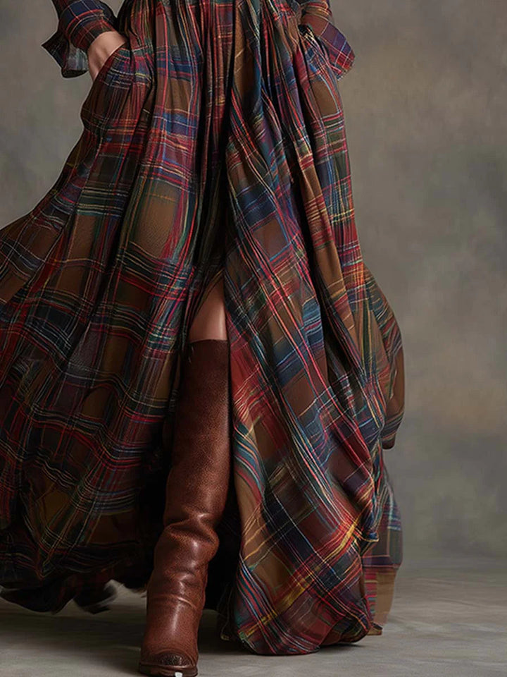 Mahaut | Robe Longue à Carreaux avec Ceinture