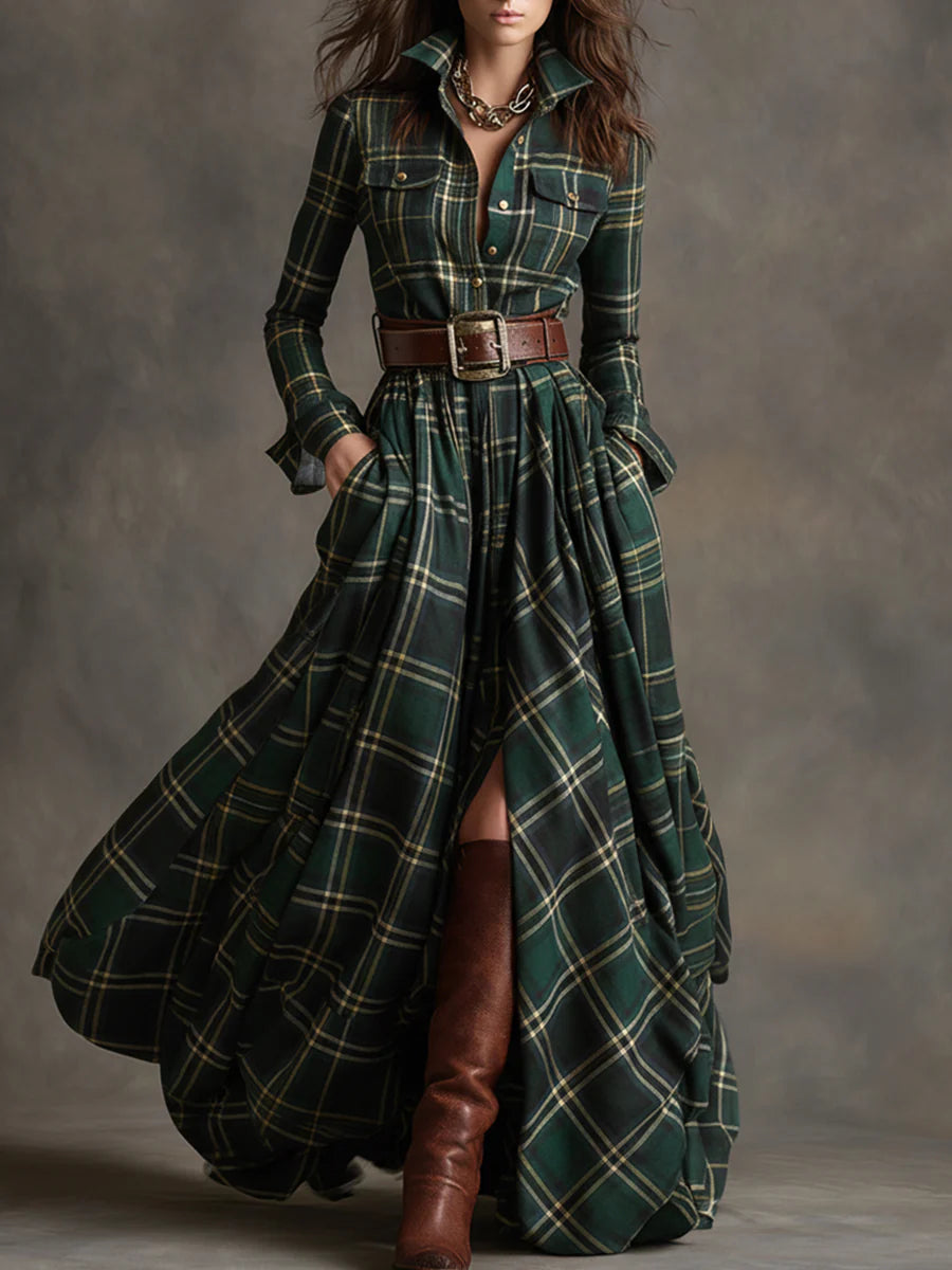 Mahaut | Robe Longue à Carreaux avec Ceinture