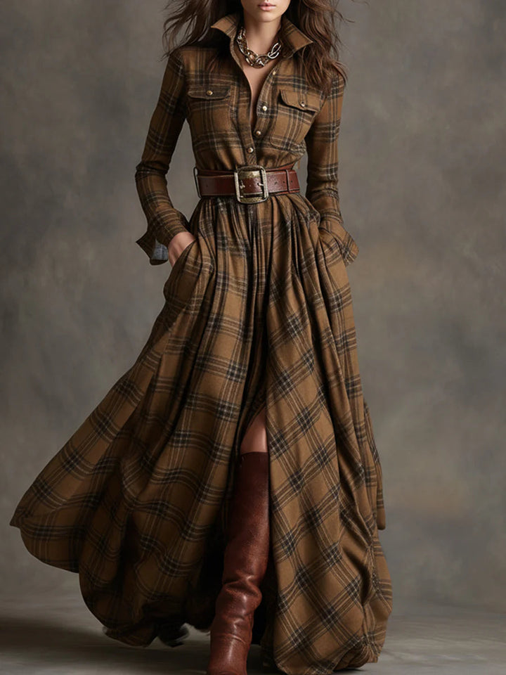 Mahaut | Robe Longue à Carreaux avec Ceinture