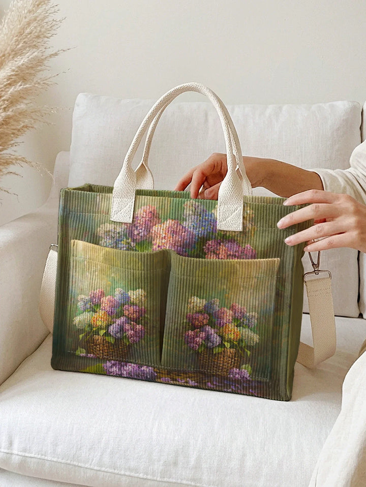 Victorine | Sac cabas en velours côtelé hortensias