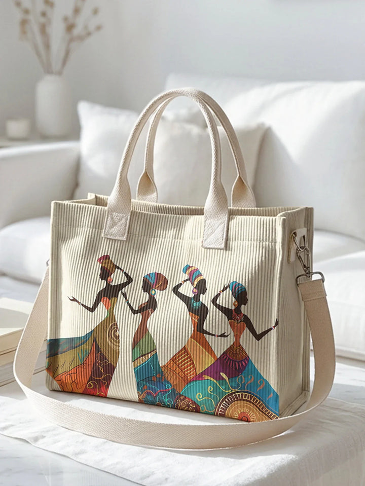 Zénaïde | Sac cabas en velours côtelé silhouettes féminines