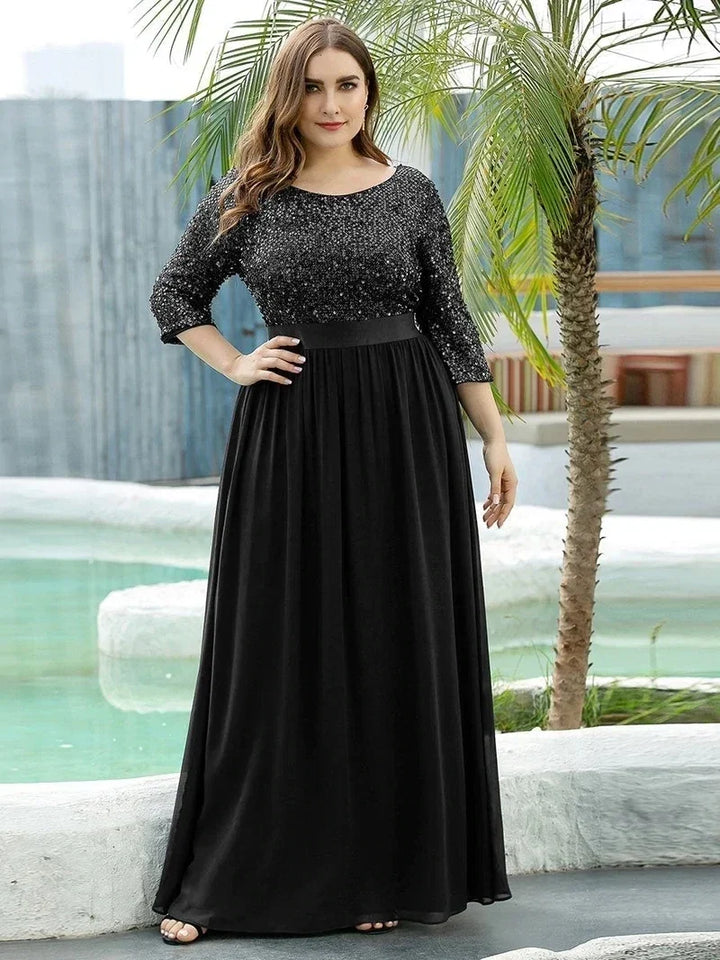 Odette | Robe A-Line à Manches Longues en Sequins