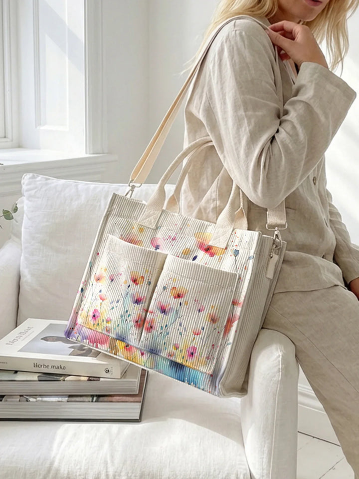 Tifenn | Sac cabas en velours côtelé fleurs sauvages