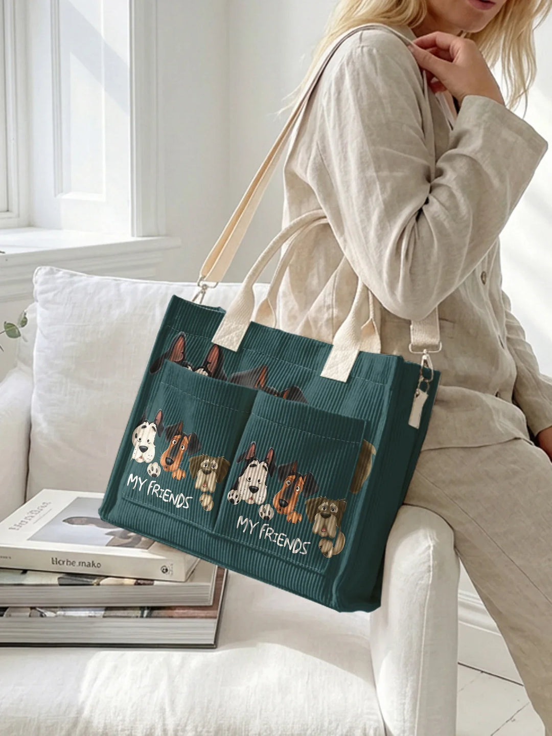 Romy | Sac cabas en velours côtelé chiens complices