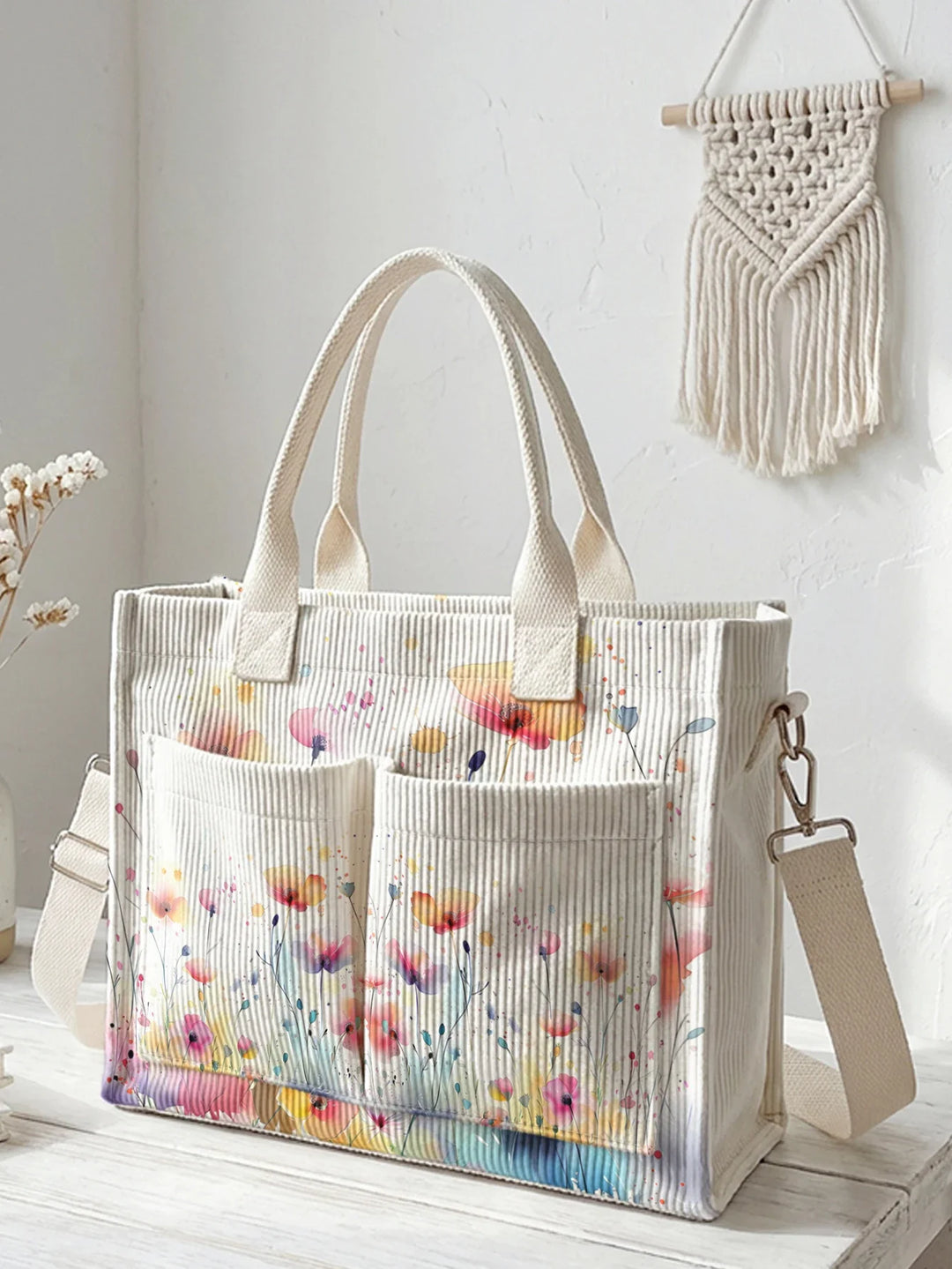 Tifenn | Sac cabas en velours côtelé fleurs sauvages