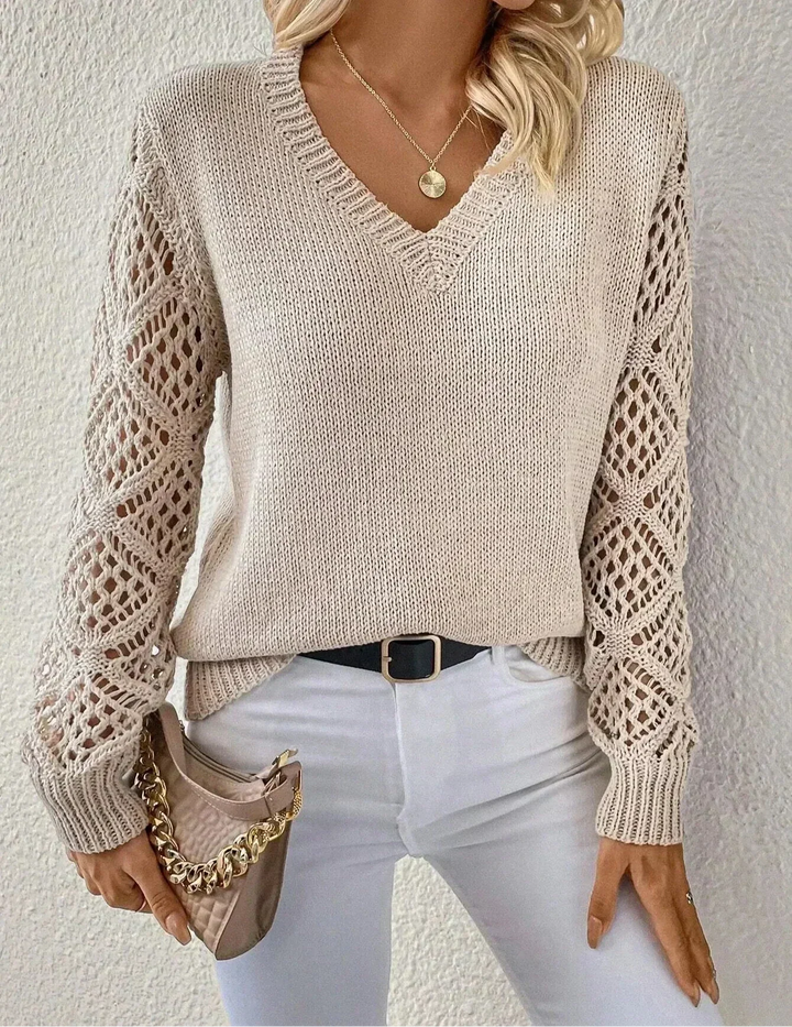 Aubrey - Pull à col V Chic avec Détails Faits Main