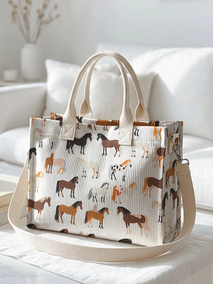 Romaine | Sac cabas en velours côtelé chevaux