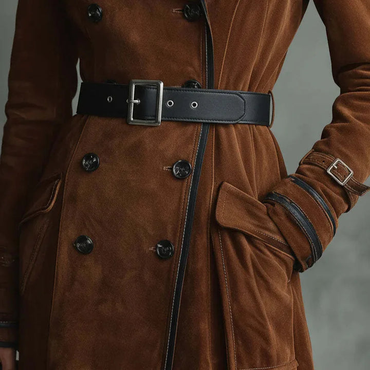 Dorine | Manteau long ceinturé effet daim