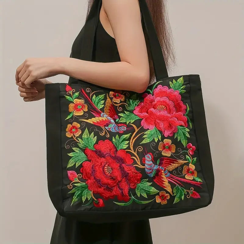 Yanis | Sac cabas brodé à motif floral, pratique et spacieux