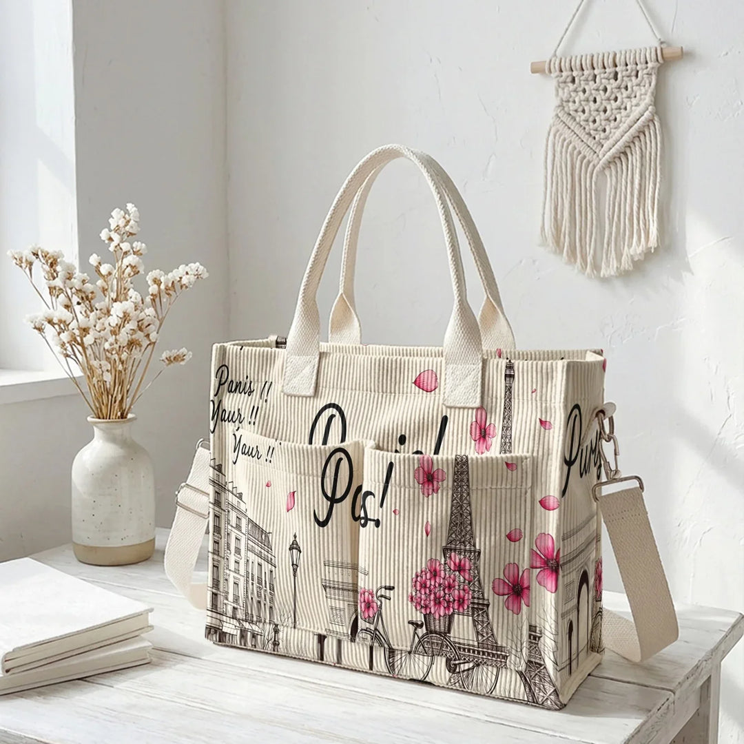 Zita | Sac cabas en velours côtelé Paris fleuri