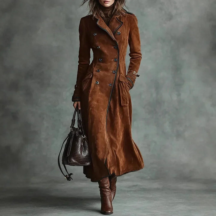 Dorine | Manteau long ceinturé effet daim