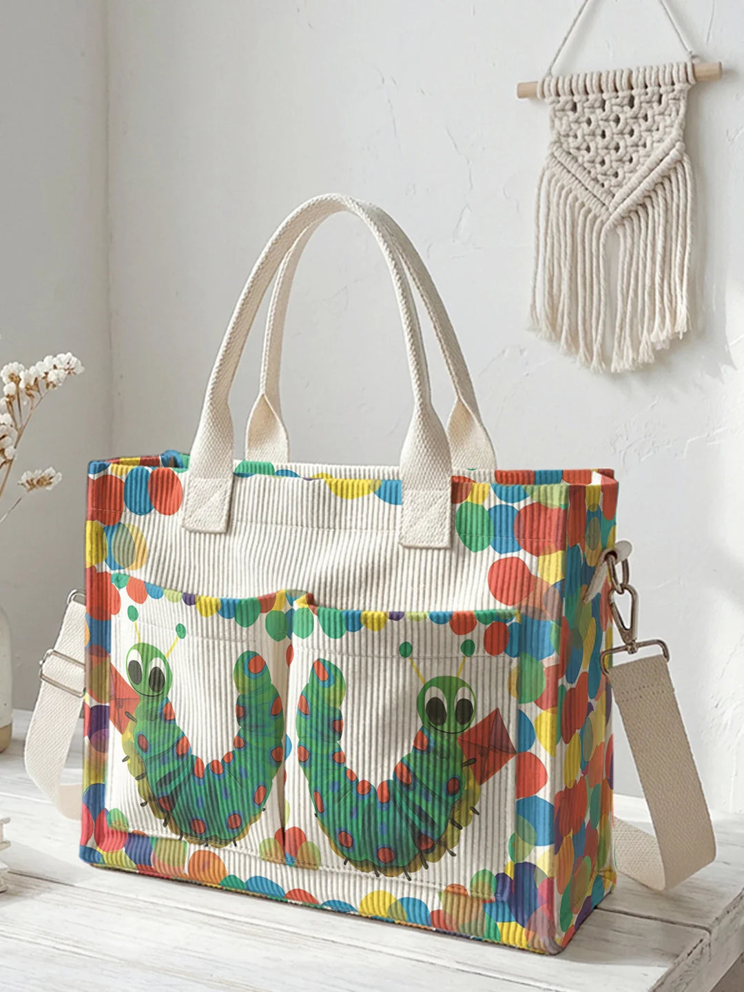 Roseline | Sac cabas en velours côtelé chenille et pois multicolores