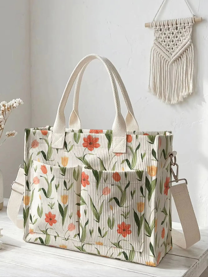 Yseult | Sac cabas en velours côtelé tulipes