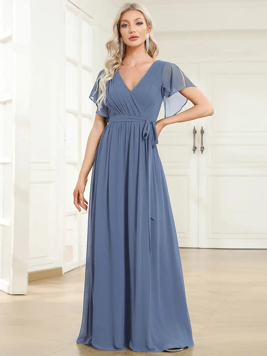 Celeste | Robe de Soirée en Chiffon à Manches Volantes
