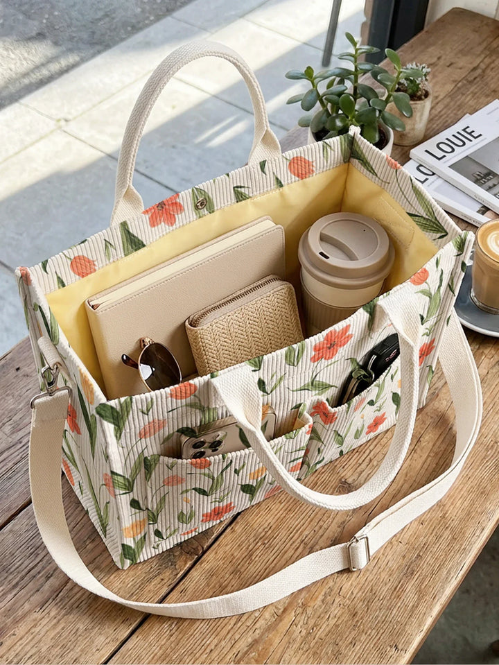 Yseult | Sac cabas en velours côtelé tulipes