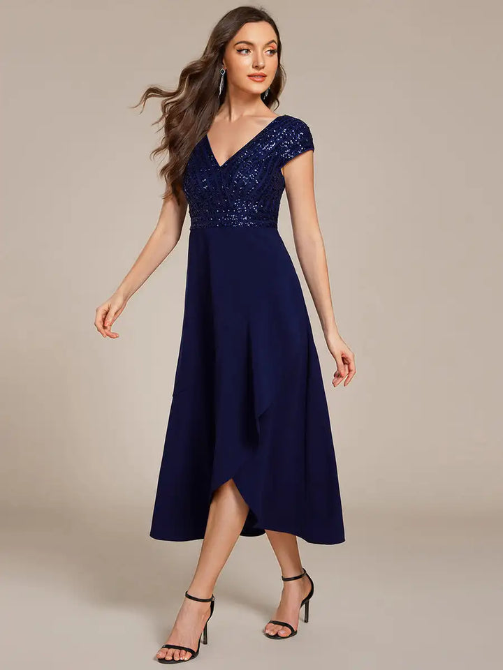 Nova | Robe de Soirée Détail Paillettes Décolleté V
