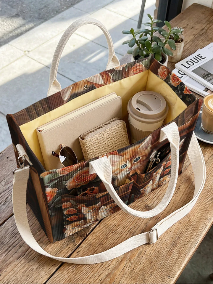 Odéline | Sac cabas en velours côtelé chatons roux et roses